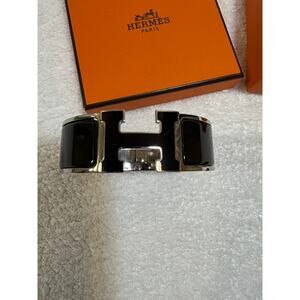 Hermes Clic Clac H Bracelet Black and Silver